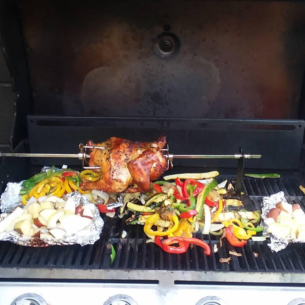 DELSbbq Rotisserie Grill Kit for Universal Gas Grills, 120V Motor, 28" Spit Rod R258