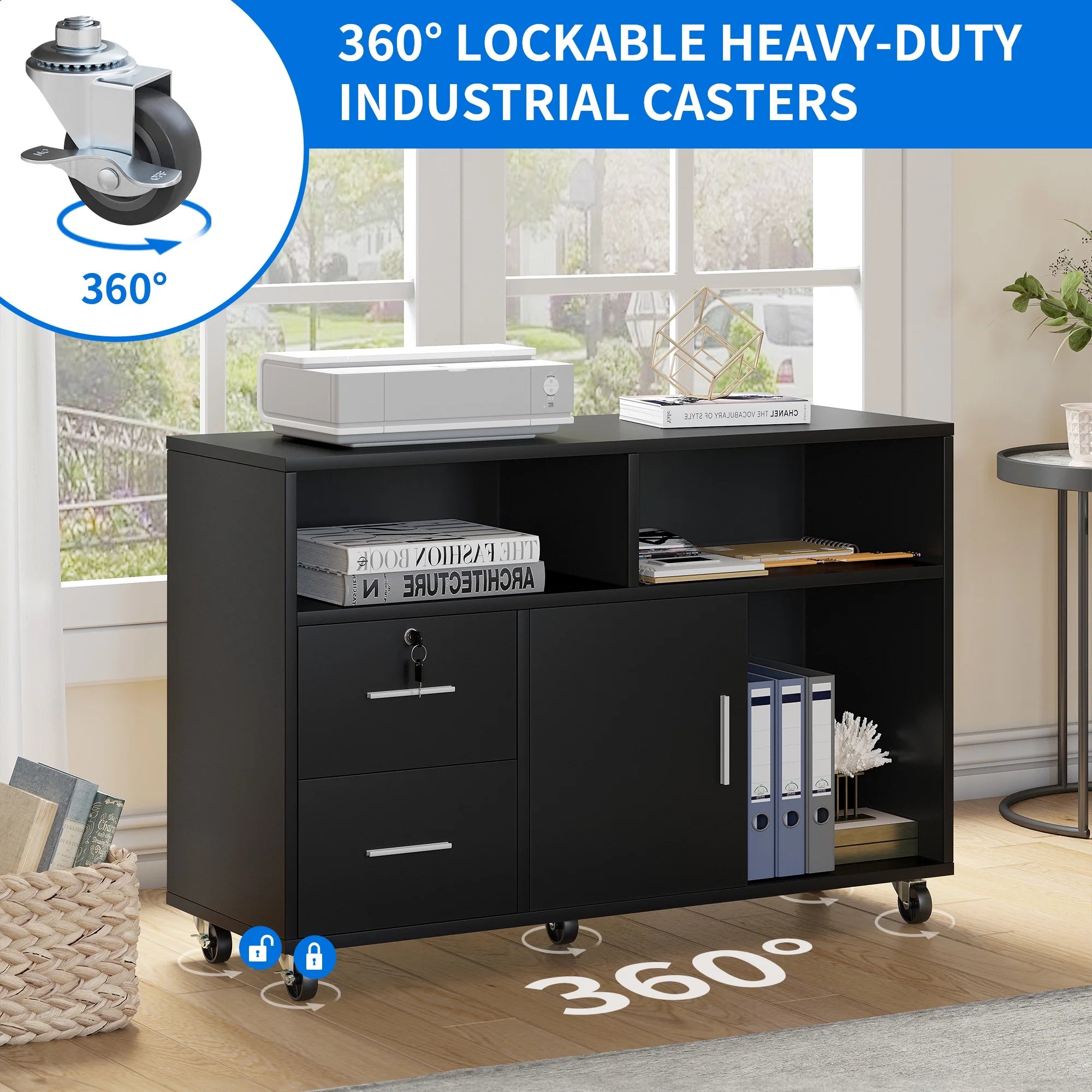 DWVO Office Lateral File Cabinet 2 Drawer with Lock Black J332877