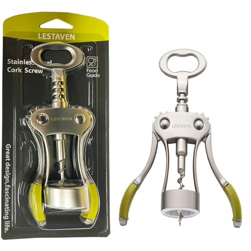 Stainless Steel Wing Corkscrew Wine Opener, Waiters Corkscrew Cork and Beer Cap Bottles Opener Remover, Used in Kitchen Restaurant Chateau and Bars