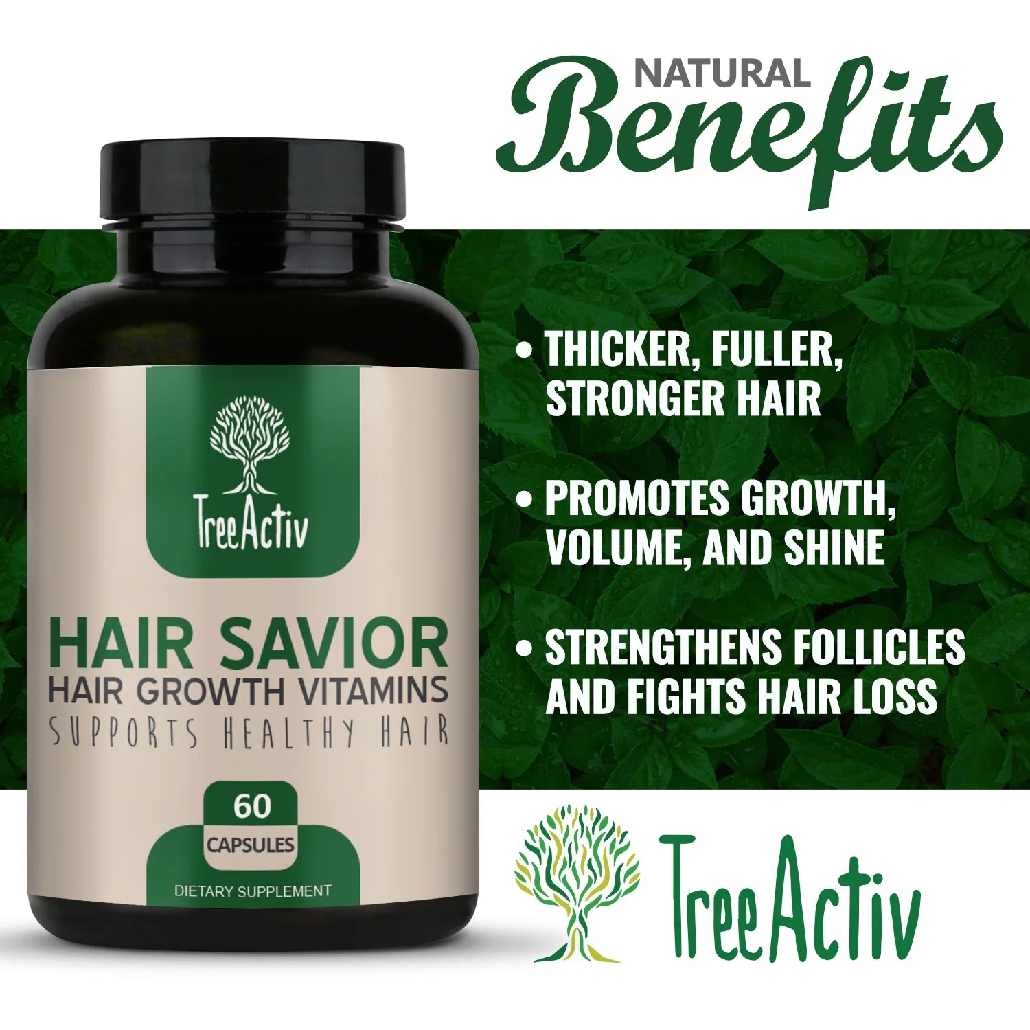TreeActiv Hair Savior Biotin & Saw Palmetto Hair Growth Vitamins, 60 Capsules K871897