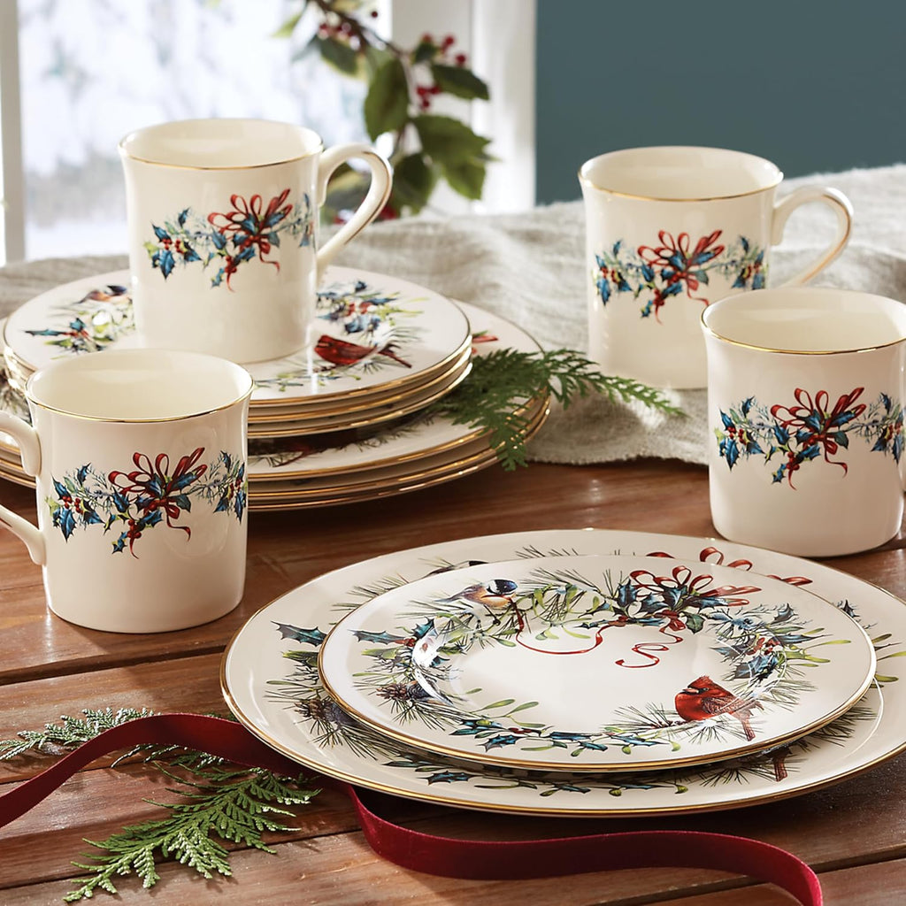 Lenox Winter Greetings 12-Piece Dinnerware Set, red & green O329751