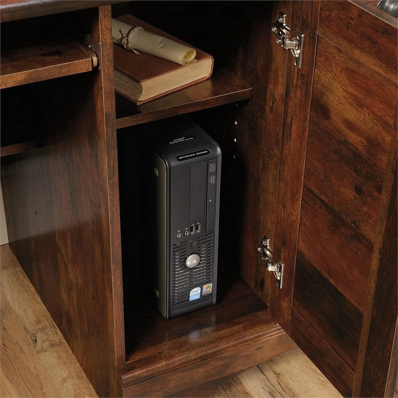 Pemberly Row Computer Desk with Hutch, Curado Cherry J48760