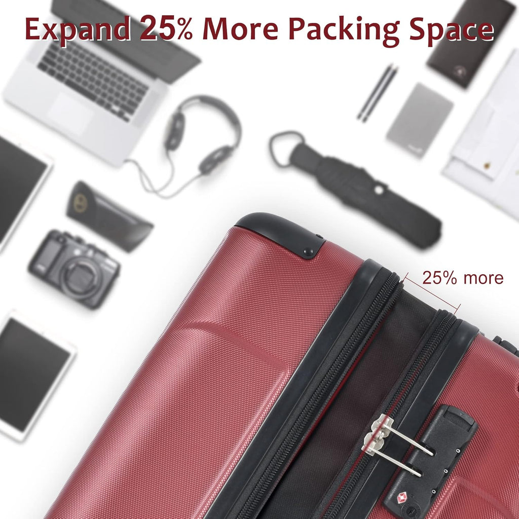 Flieks 3 Piece Luggage Set, Lightweight Hardshell Spinner, TSA Lock, Red L18160