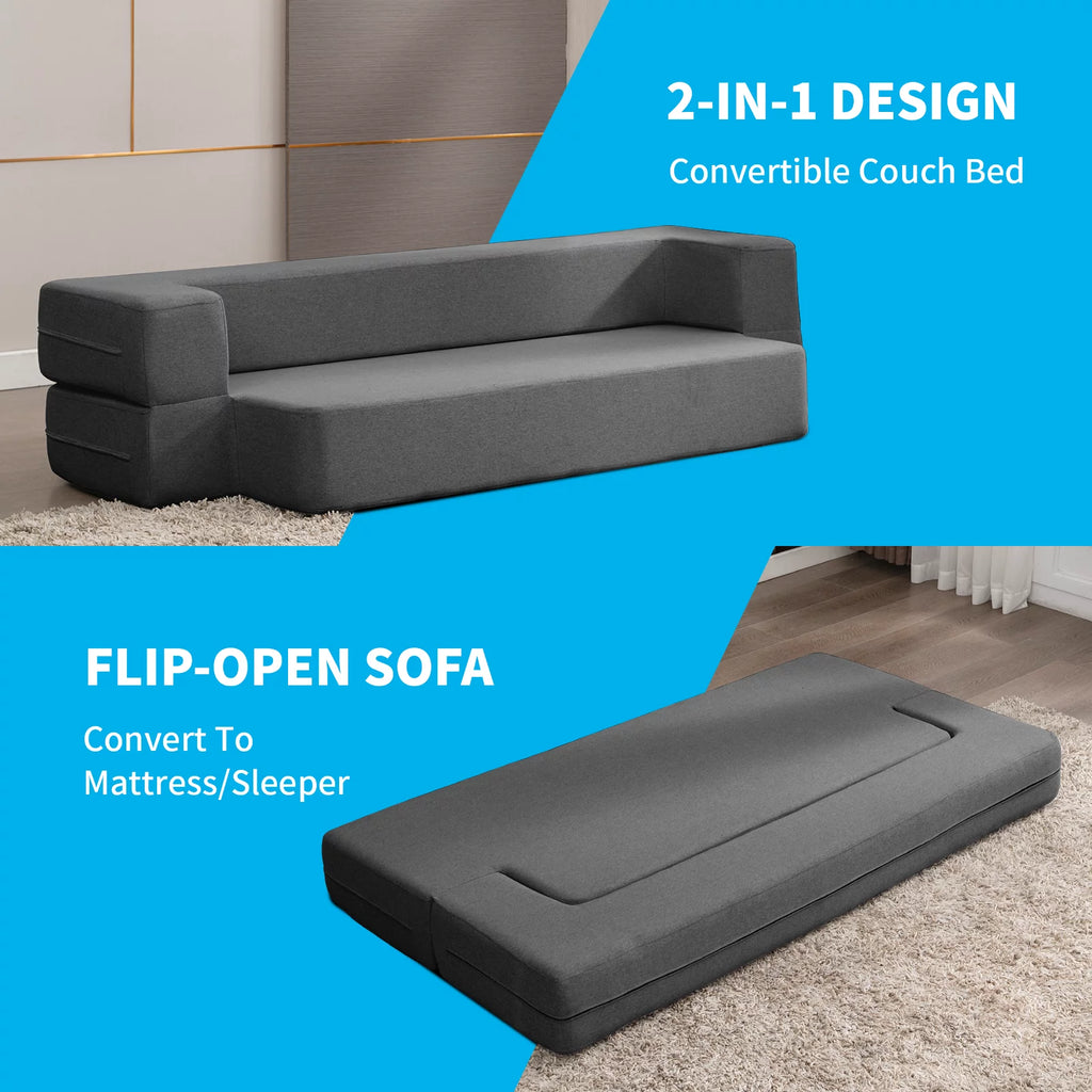 Mjkone Folding Queen Size Sleeper Sofa Bed with Memory Foam, Dark Gray N850