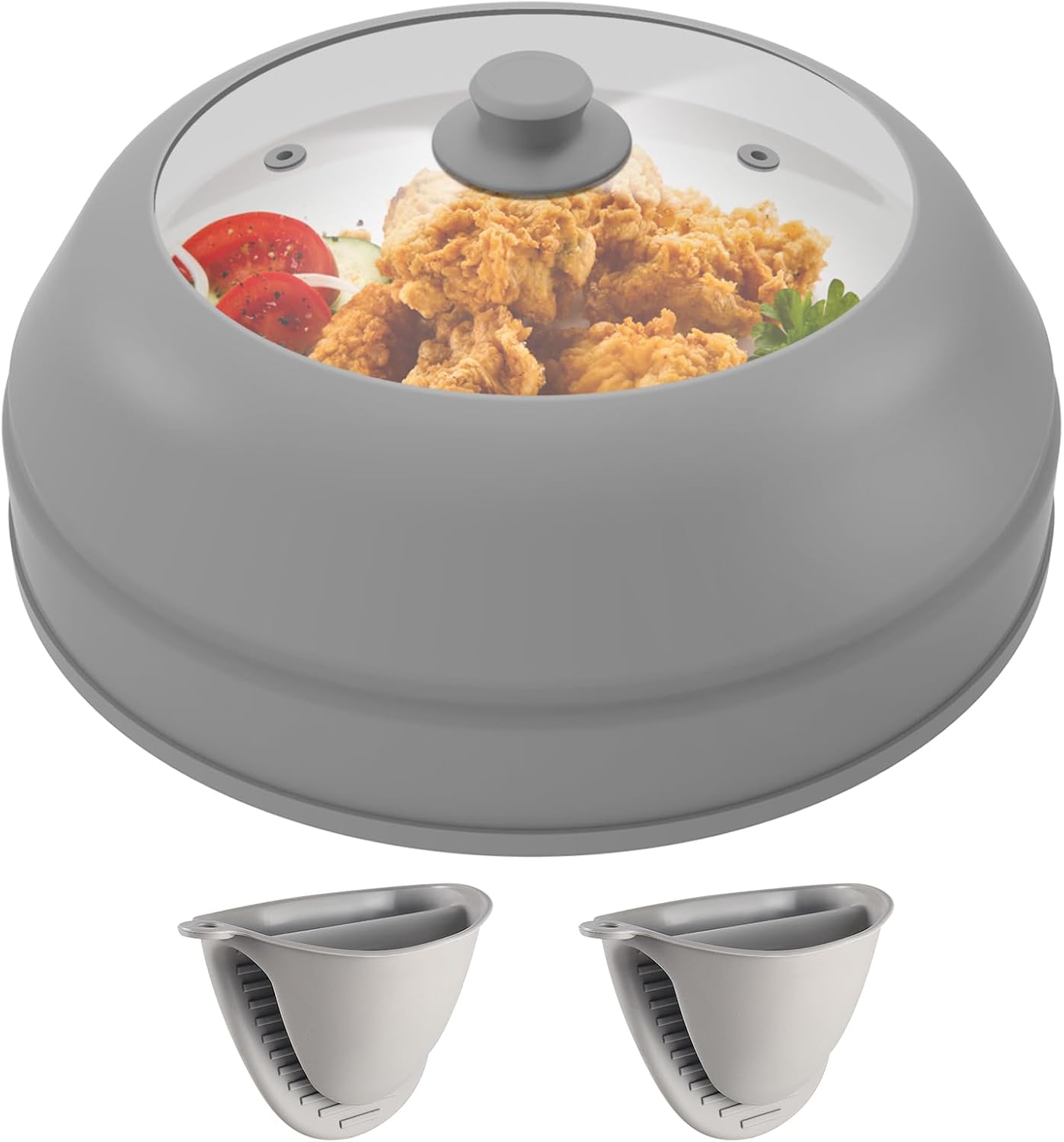 Microwave Splatter Cover with Collapsible Silicone and Glass, 10.5 inch, BPA Free K4307