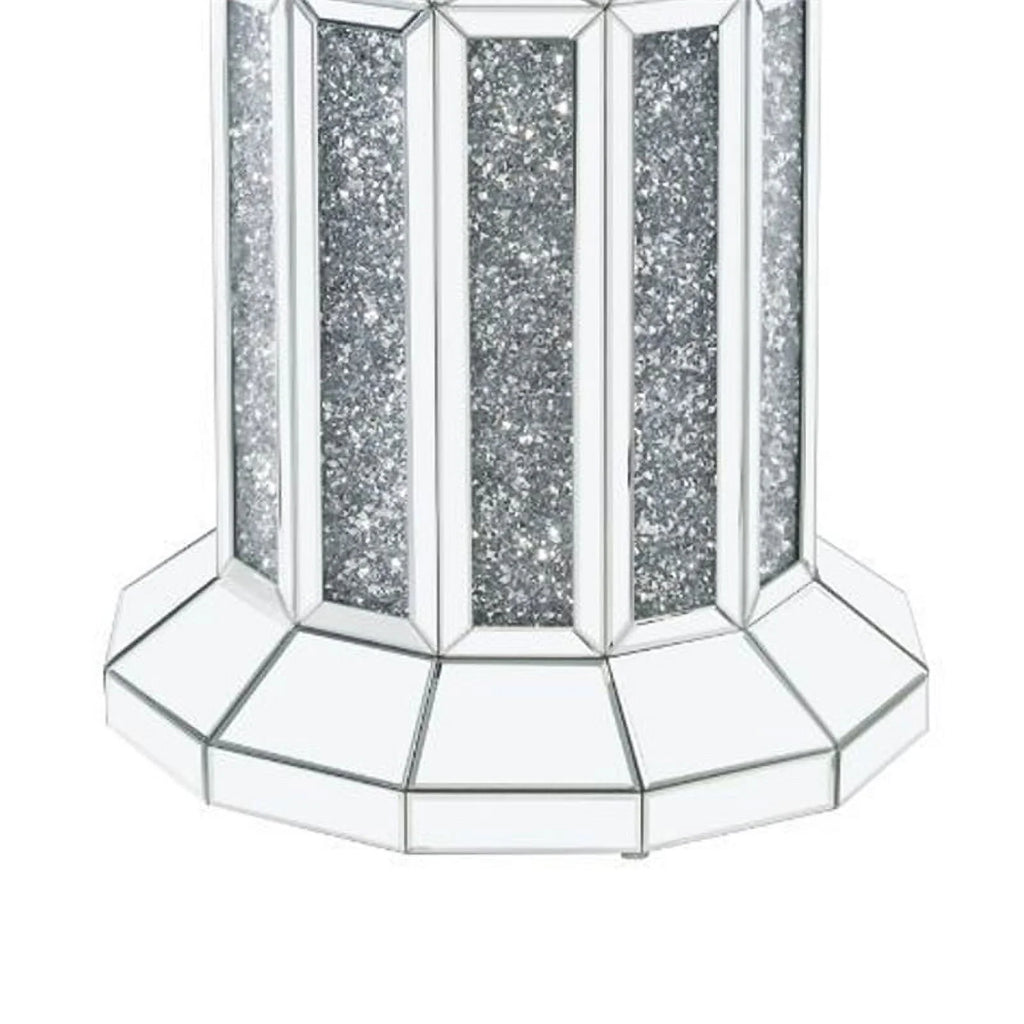 Benjara BM230702 Round Glass Top Dining Table with Silver Cross Oval Base Z853388
