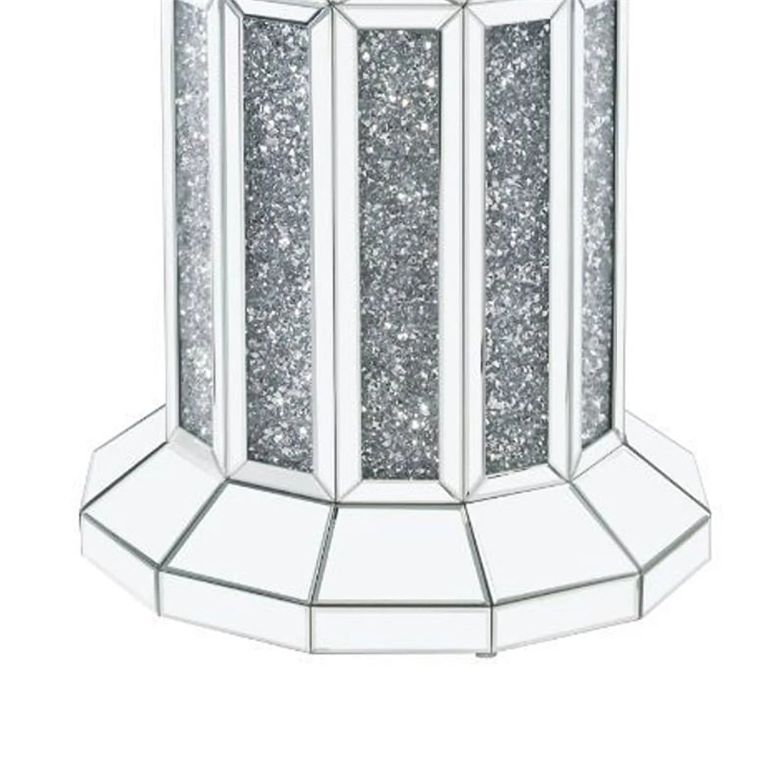 Benjara BM230702 Round Glass Top Dining Table with Silver Cross Oval Base Z853388