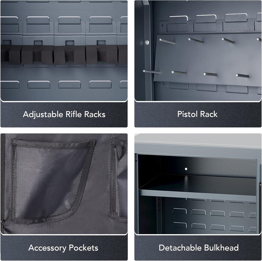 HIRAM Large Gun Safe for Rifles and Pistols, Biometric Fingerprint Lock, 6 Long Guns 12 Handguns D6547