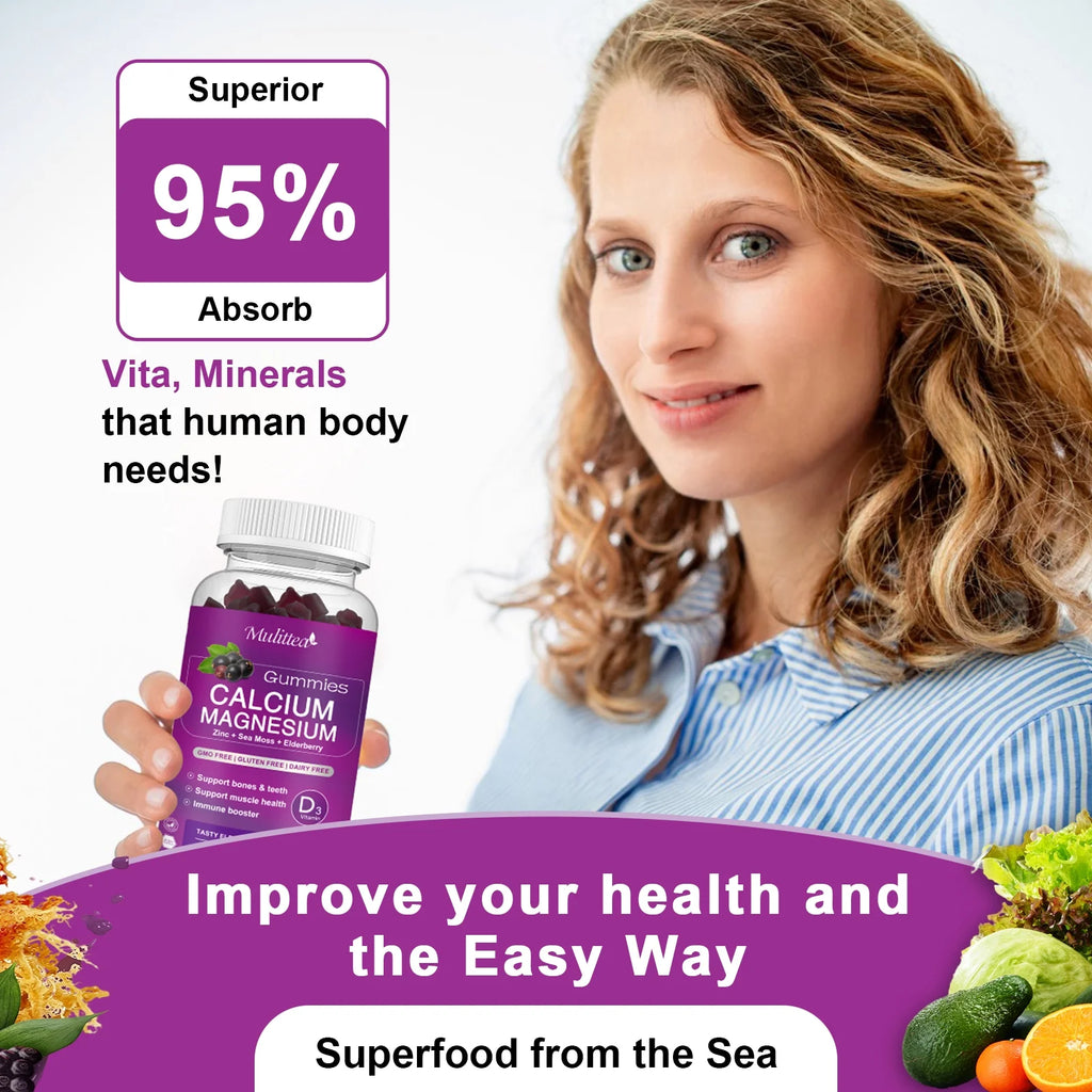 Calcium Magnesium Zinc Gummies with D3 & Sea Moss, 2 Pack A67914