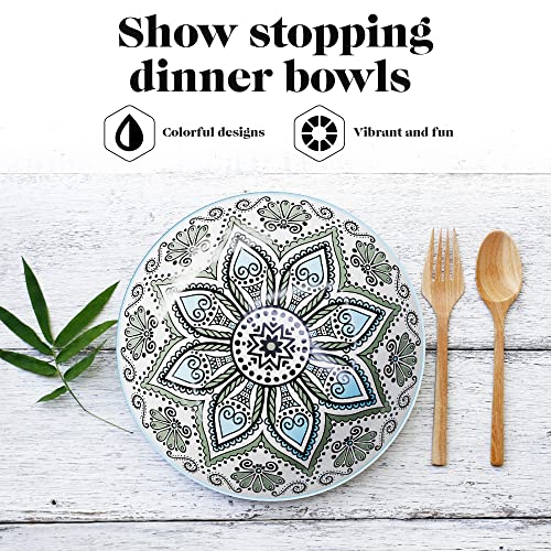 American Atelier Pasta Bowls Set of 4, 9-inch, Blue & Yellow Medallion R7091