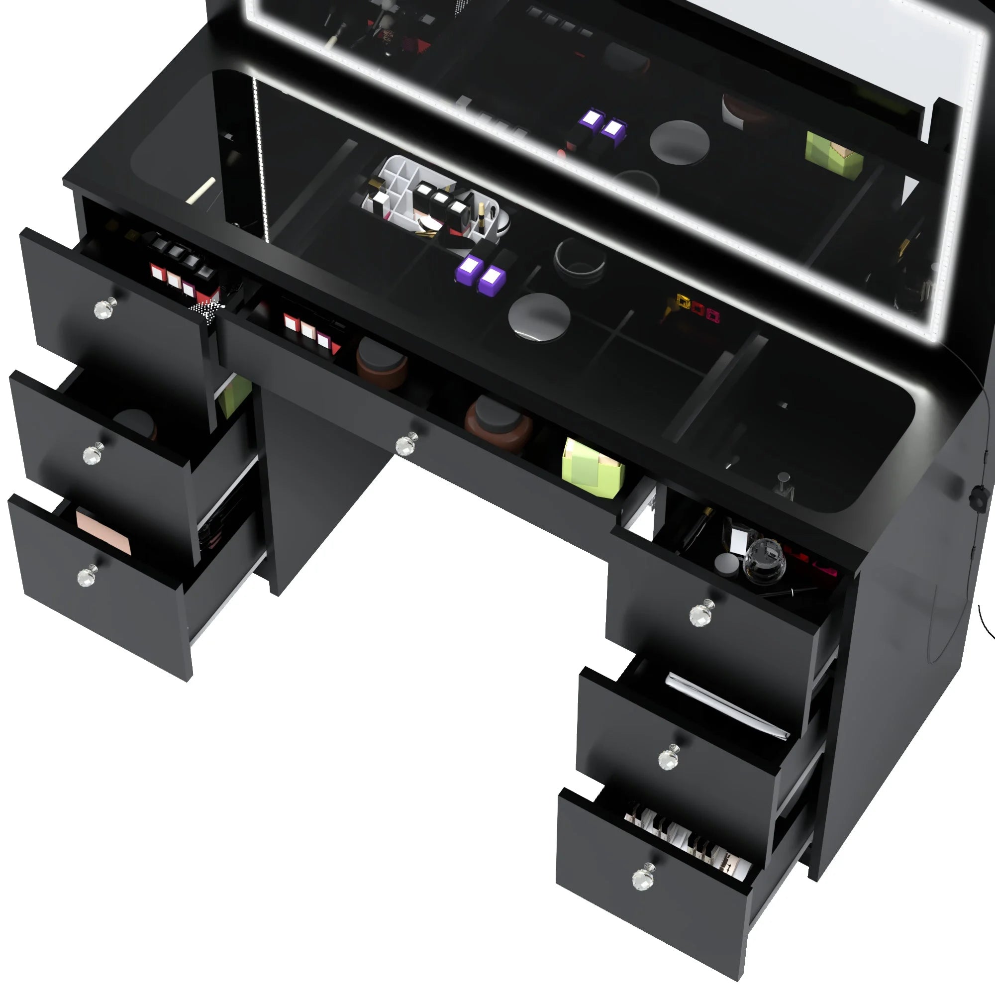 Boahaus Seraphine Modern Black Vanity Desk with LED Lights and Mirror I41173