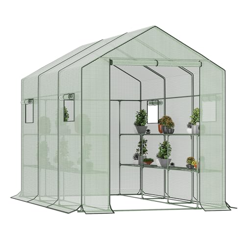 Walk in Greenhouse, 56x28x76 inch Waterproof Green House for Outside, Portable Greenhouses for Outdoors with Roll-Up Zipper, and Shelves, Small Greenhouse for Indoors - Walk-in(6.4x4.7x2.4FT)