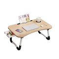LEUCHTA Foldable Lap Desk, 23.6 Inch Portable Wood Laptop Desk Table Workspace Organizer Bed Tray with iPad Slots, Cup Holder and Drawer, Anit-Slip for Working Reading Writing, Eating, Watching-Walnut
