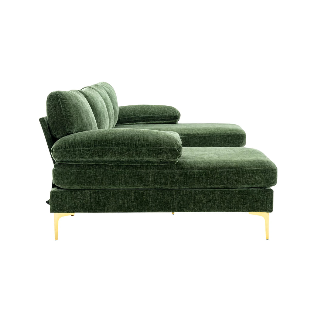 Luccalily U-Shaped Sectional Sofa with Golden Metal Legs, Velvet G28249