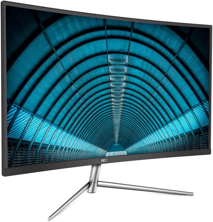 AOC C32V1Q 31.5" Full HD 1920x1080 Monitor, Curved VA Panel, 4ms 75Hz, Frameless, HDMI/DisplayPort/VGA, Flickerfree, Low Blue Mode, VESA, Black