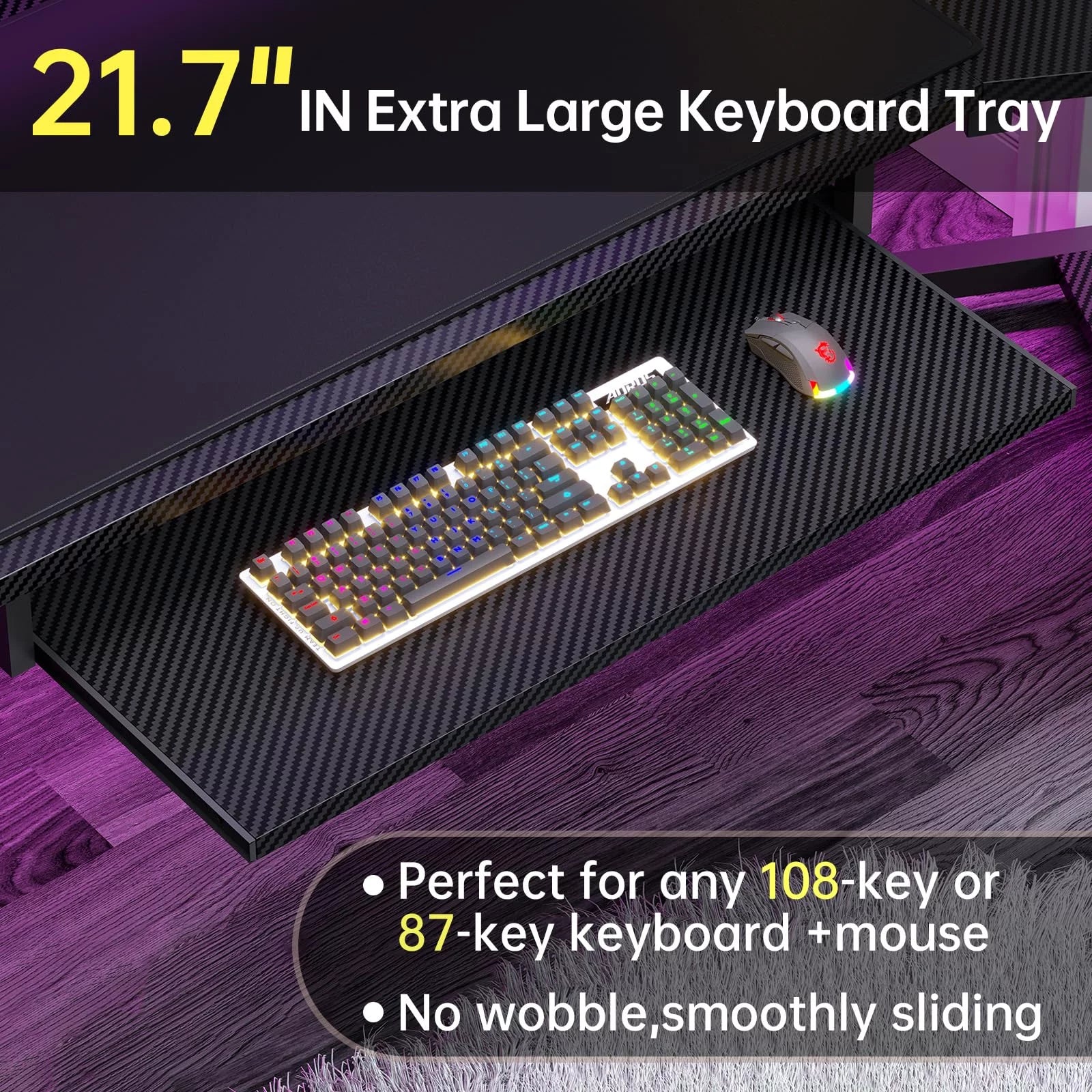 79" Gaming Desk with LED Lights & Power Strip, L Shaped Computer Desk with Storage, Black F674
