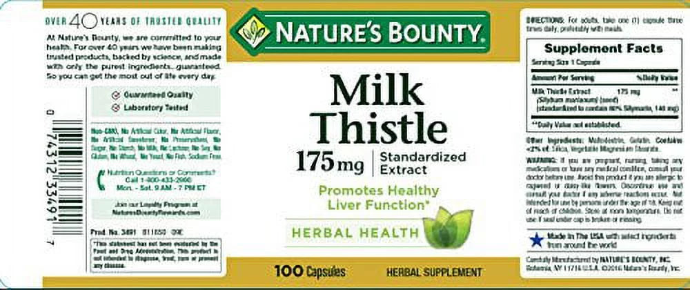 Milk Thistle by Nature's Bounty, 175mg, 100 Softgels B852647