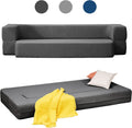 Mjkone Folding Queen Size Sleeper Sofa Bed,Convertible Couch Bed,Floor Foam Mattress, Linen Fabric,Memory Foam Futon Couches for Living Room/Bedroom/Office,Dark Gray