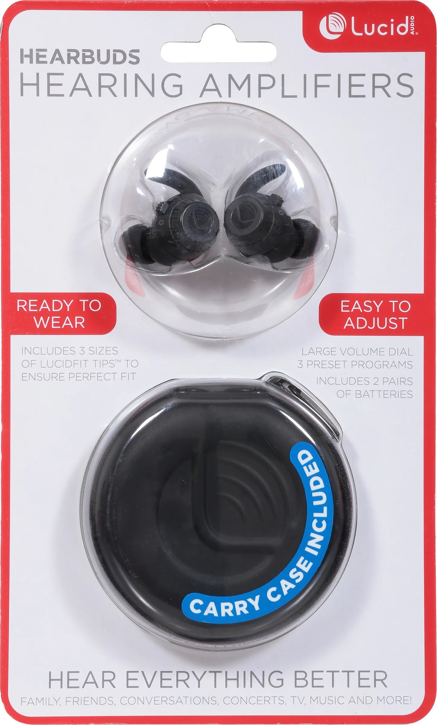 Lucid Audio HearBuds PSAP Hearing Amplifiers for Adults, Seniors, TV - Black