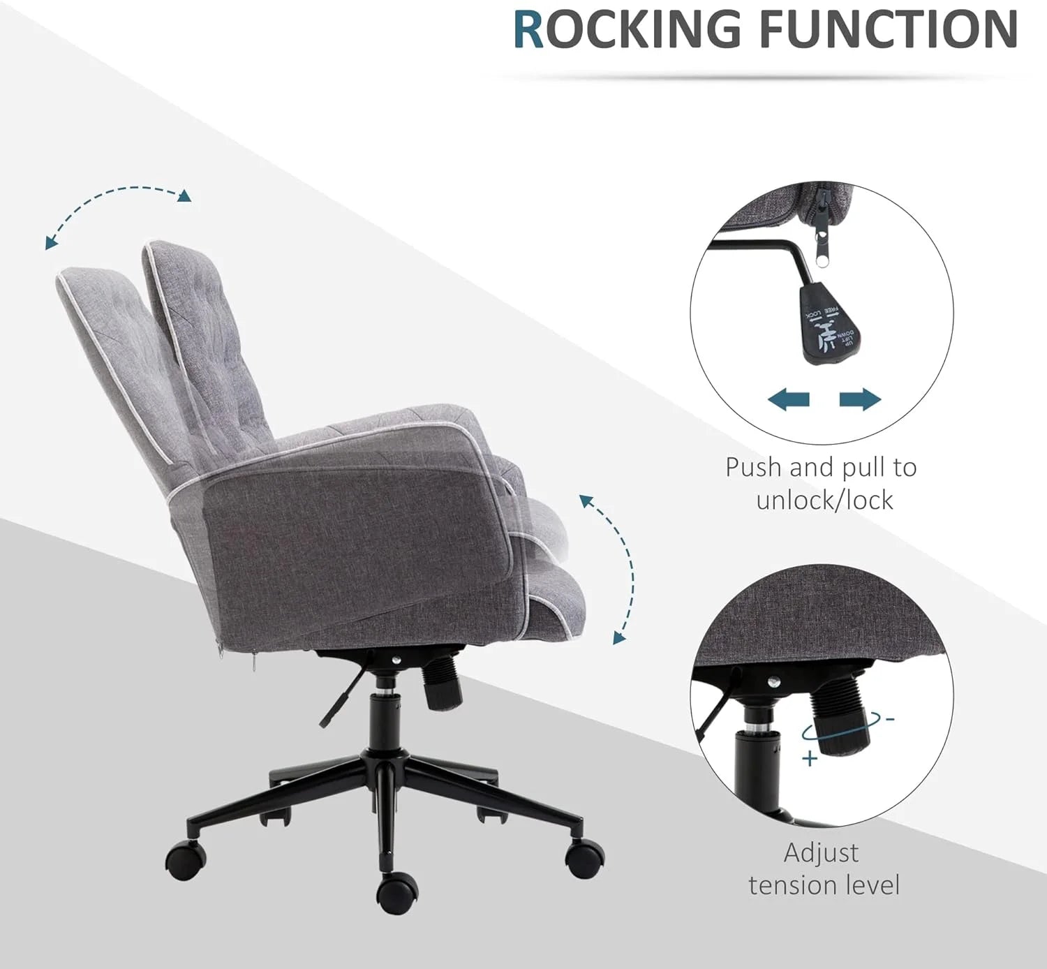 Vinsetto Linen Home Office Chair, Tufted Height Adjustable, Dark Gray L200