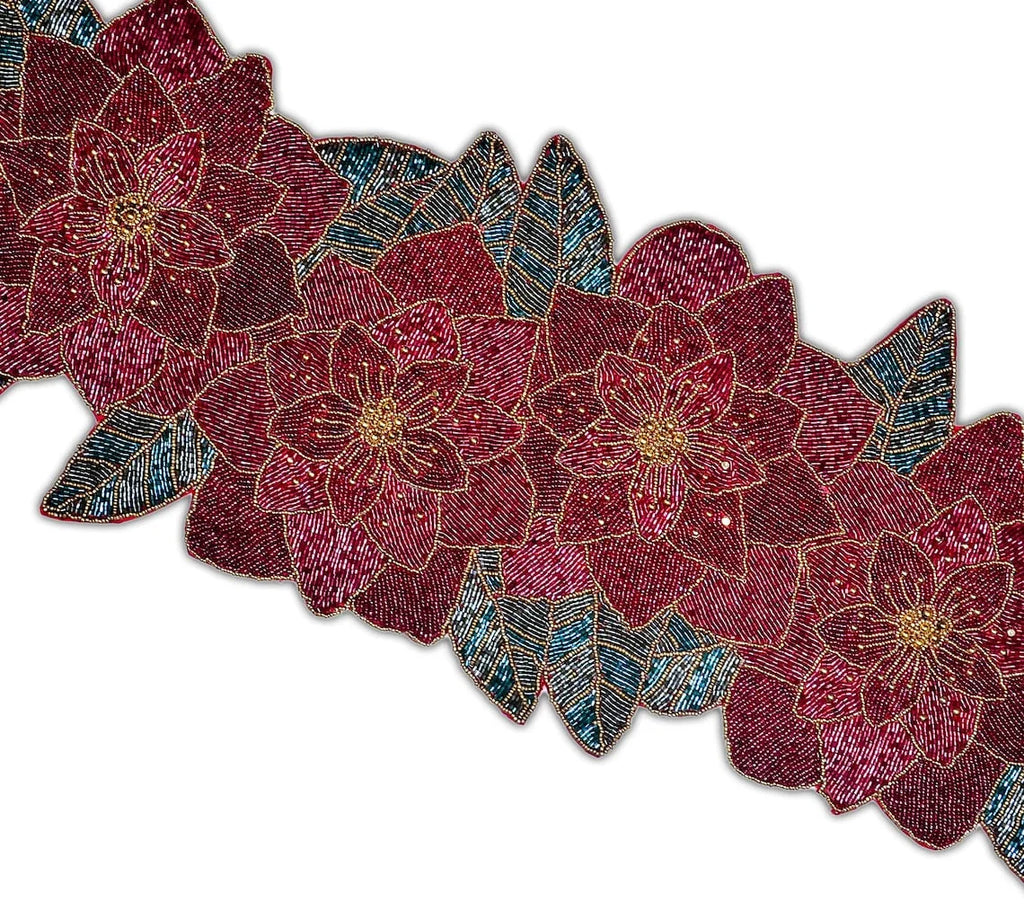 Handmade Beaded Christmas Floral Table Runner 13x36 Inch H72904