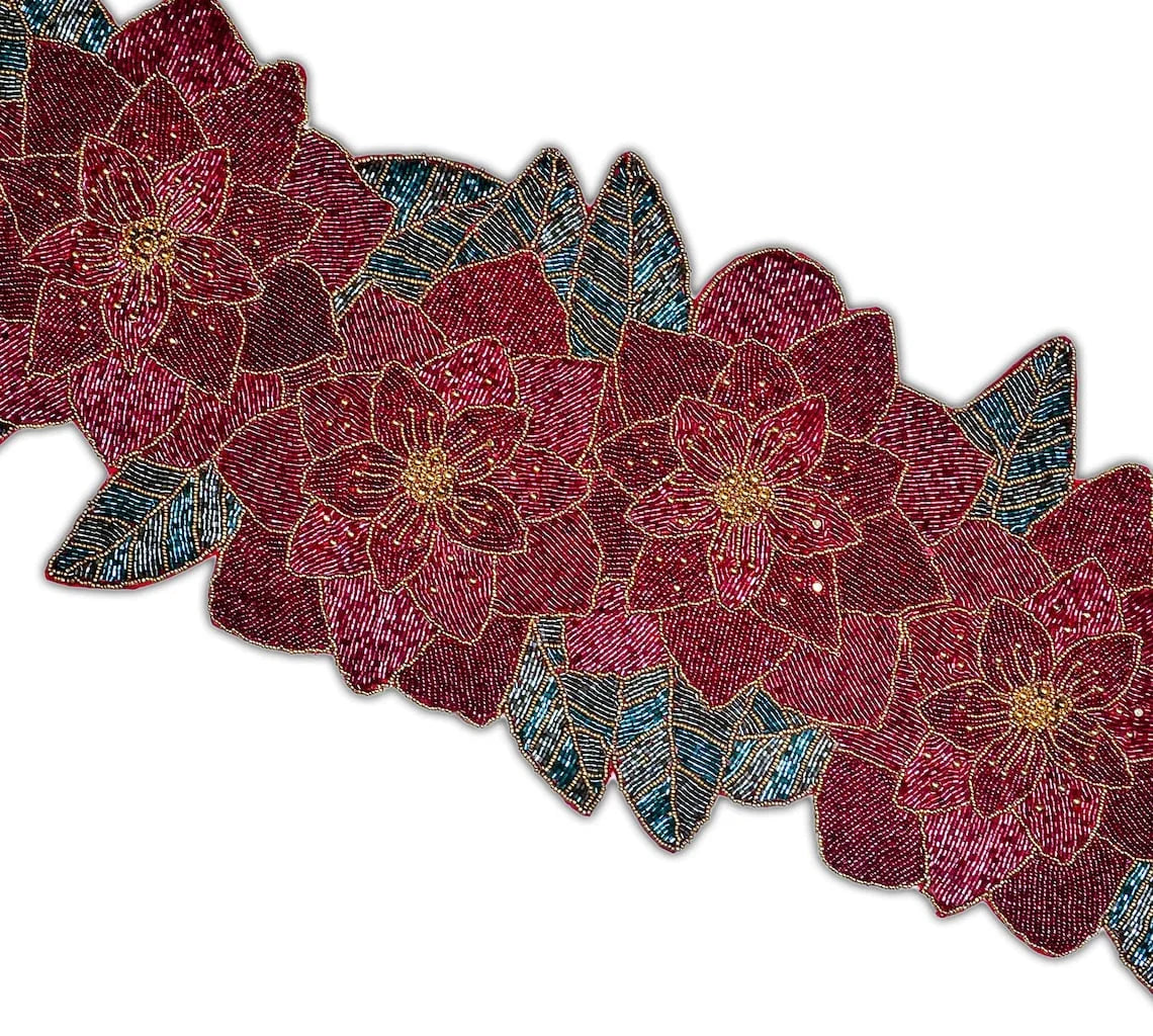 Handmade Beaded Christmas Floral Table Runner 13x36 Inch H72904