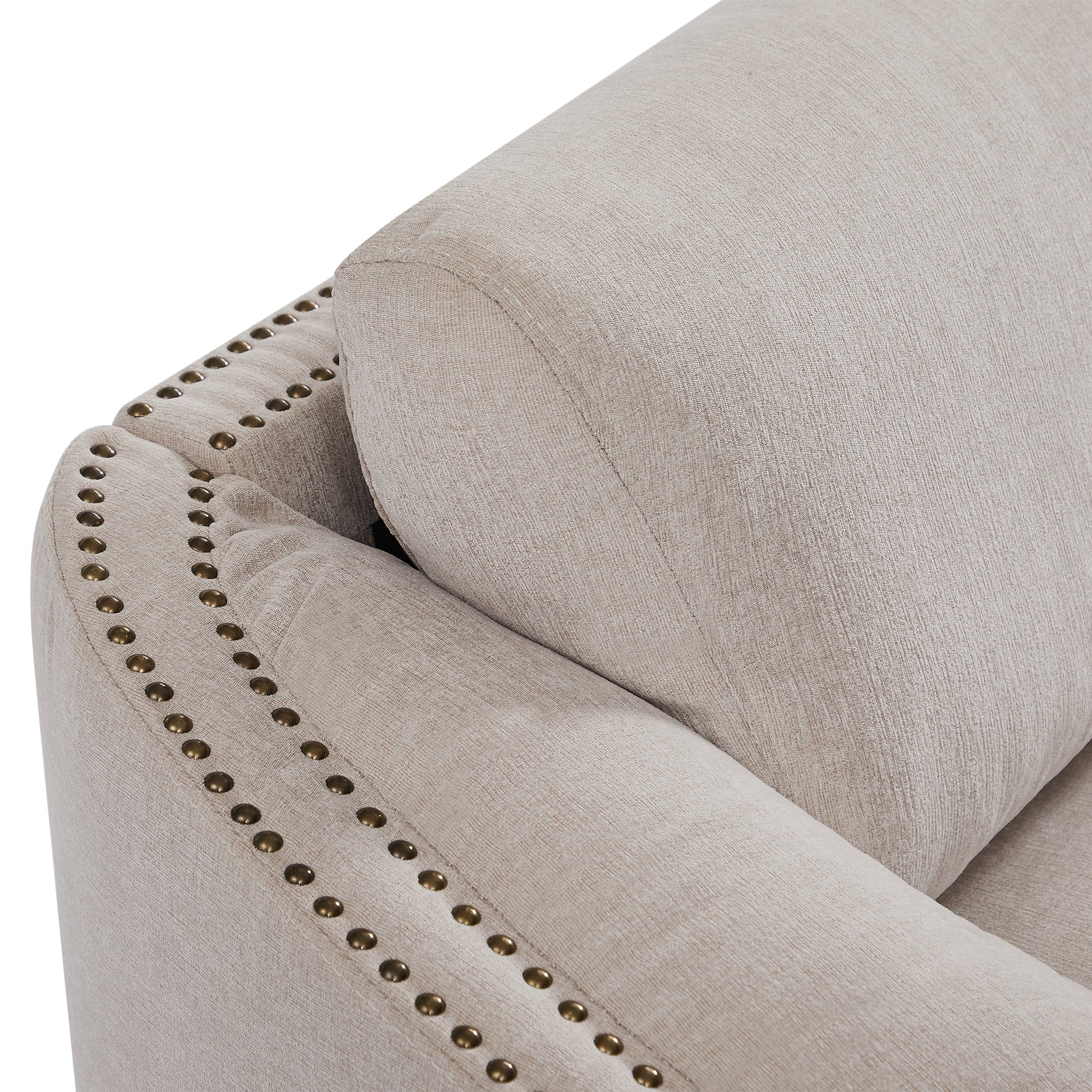 KAMIDA 3-Seater Upholstered Sofa Couch with Semilunar Arms, Beige V218