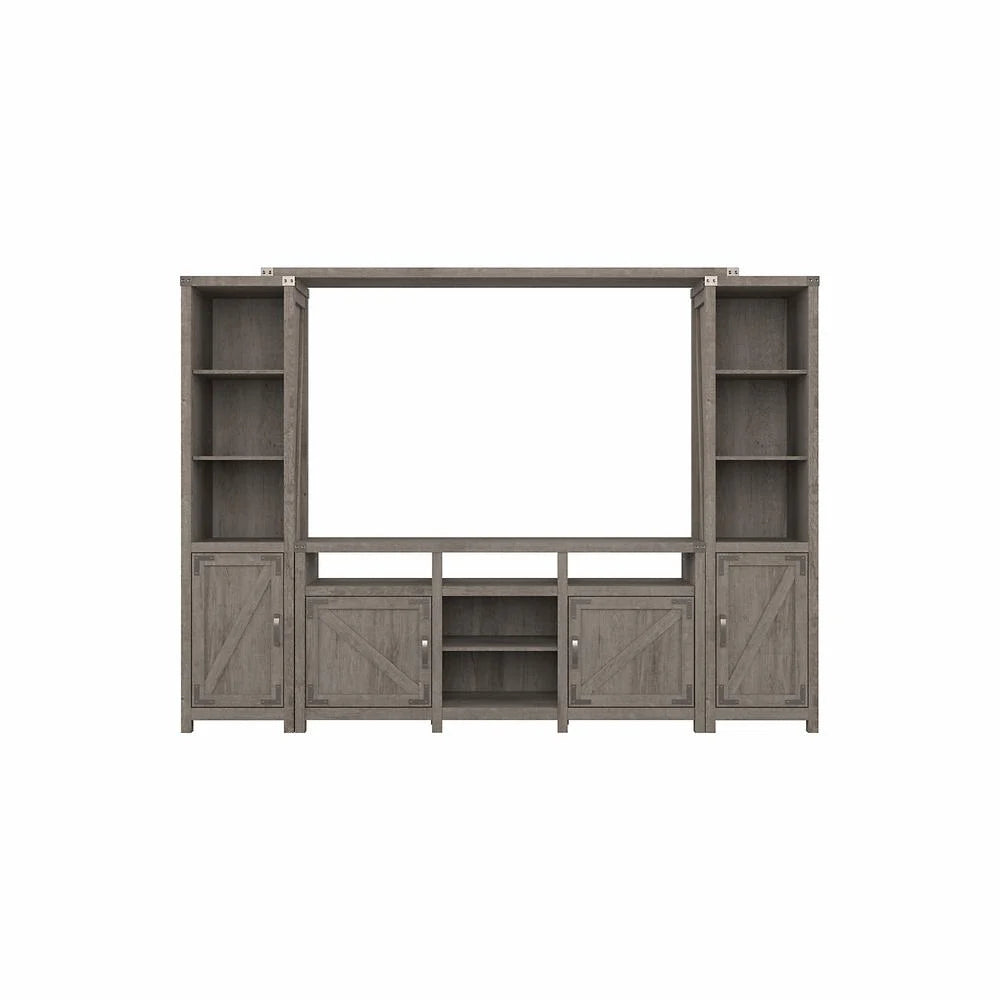 Bush Furniture 65W Farmhouse Entertainment Center with Shelves Restored Gray
