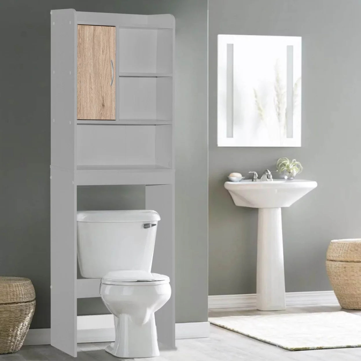 Ace Over-the-Toilet Storage Cabinet Light Gray Natural Oak Q70877