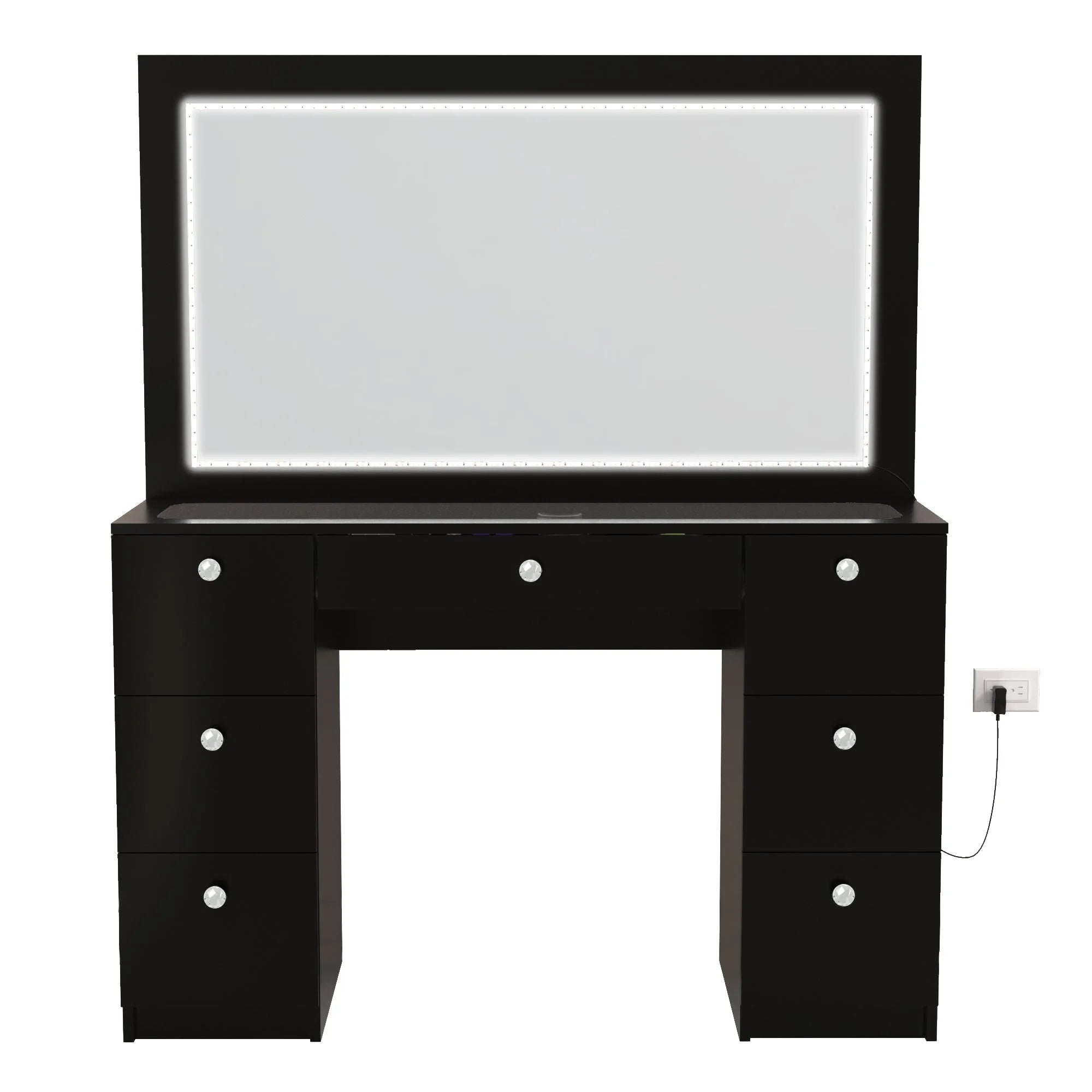 Boahaus Seraphine Modern Black Vanity Desk with LED Lights and Mirror I41173