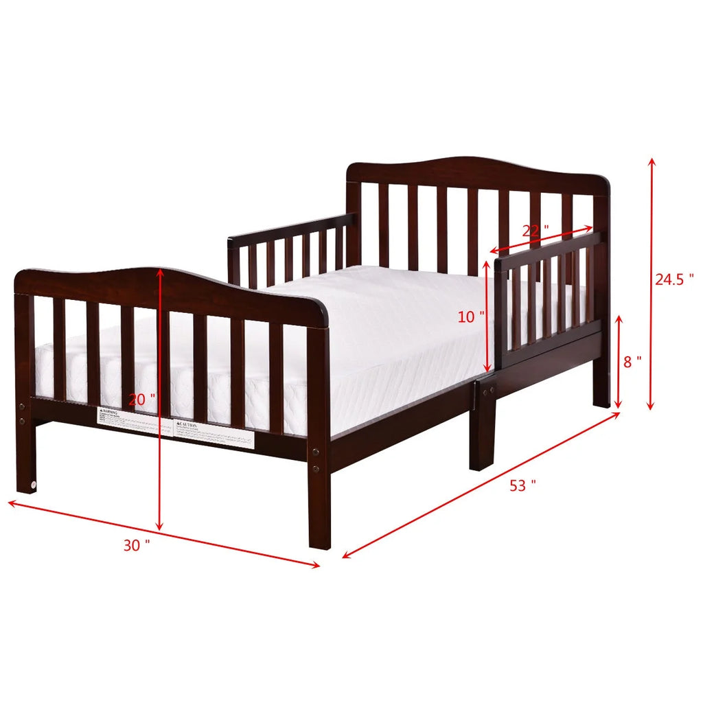 UBesGoo Toddler Wood Bed with Safety Rail Fence, Cherry Z260686