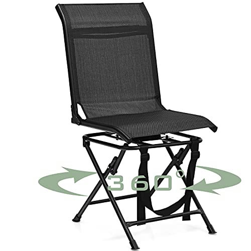 GYMAX Hunting Chair, 360 Degree Swivel Hunting Blind Chair with Carry Handle, 330 lbs Capacity, Comfortable, Waterproof, Portable and Silent Folding Dove Hunting Chair for Blinds (with Armrest)