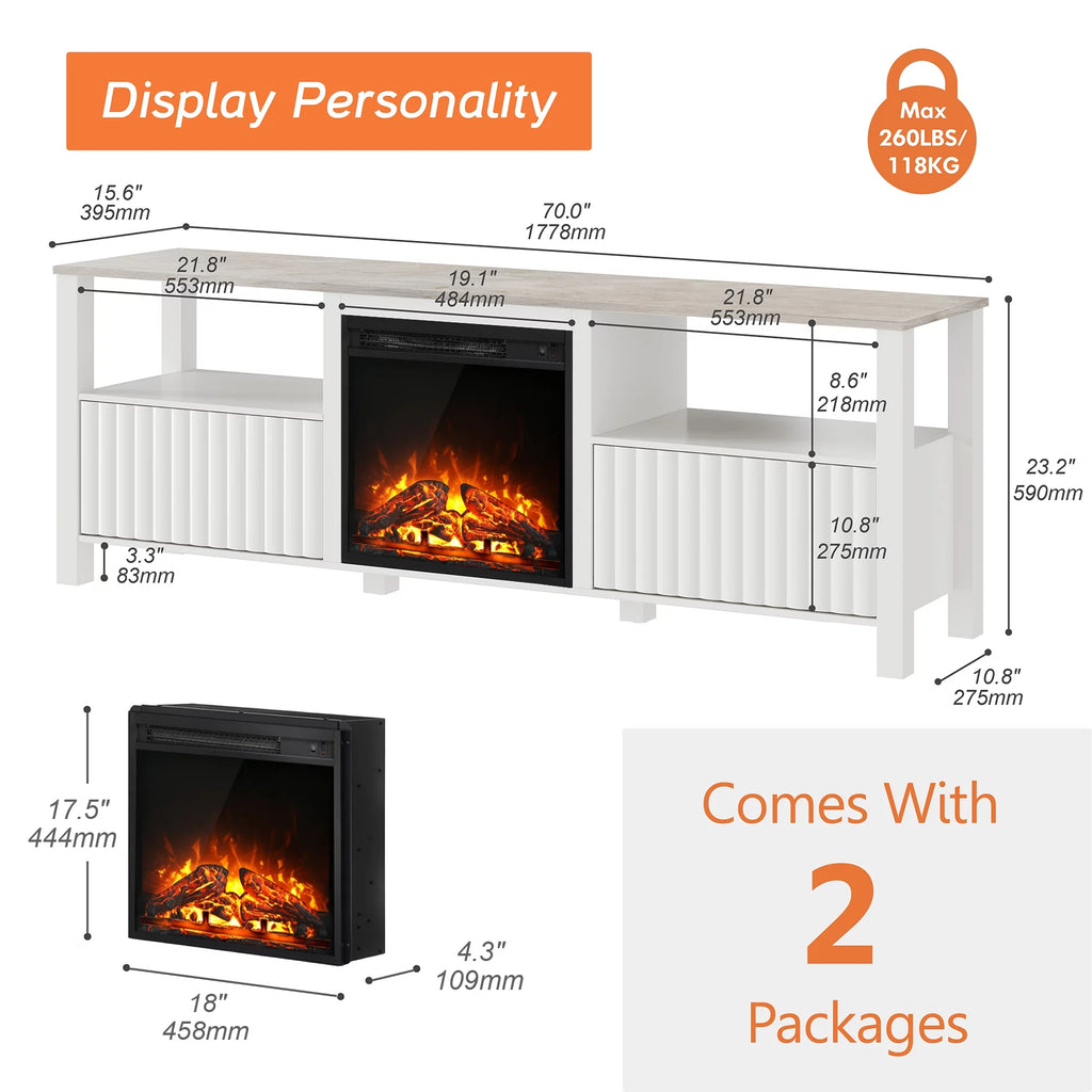 White Fireplace TV Stand for TVs up to 75 Inch with LED Electric Fireplace U753