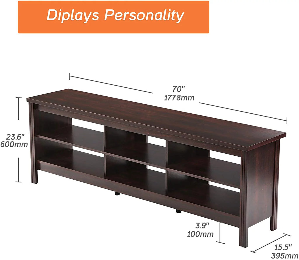 TV Stand for TVs up to 75 Inches with 6 Cubby, Brown D553456