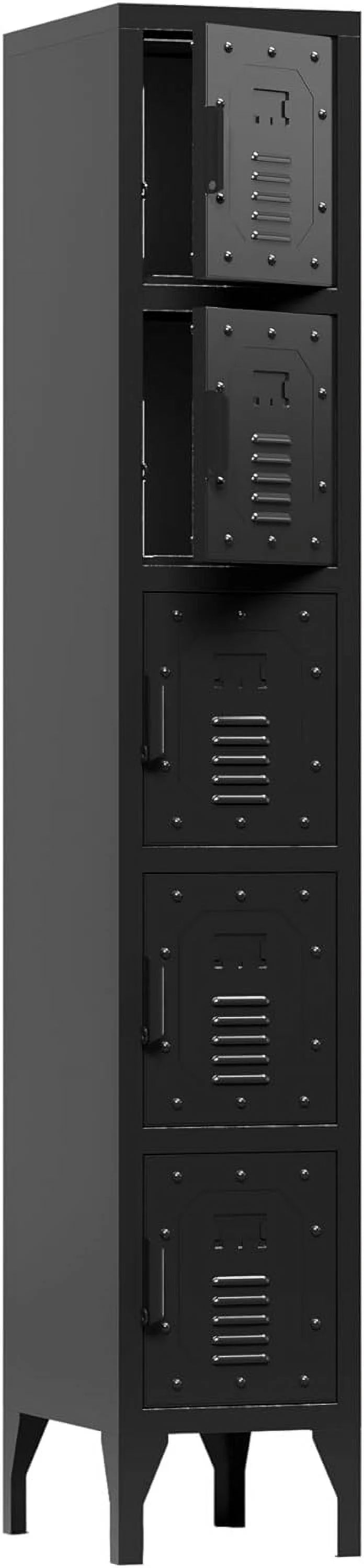Metal Storage Cabinet 5-Door Lockable Locker 72" Tall Black U504868