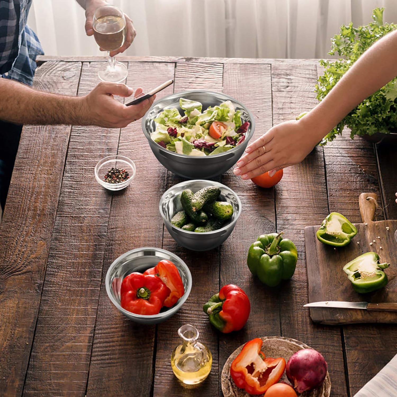 Stainless Steel Mixing Bowl Set with Airtight Lids, 5 Pieces P587