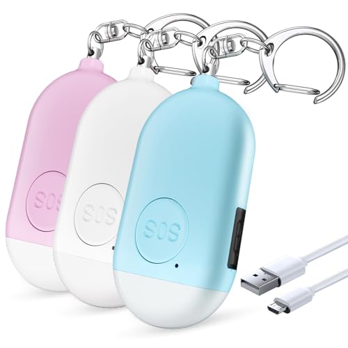 Safesound Personal Alarm Siren Song 3 Pack - 130dB Self Defense Alarm Keychain Emergency LED Flashlight with USB Rechargerable - Security Personal Protection Devices for Women Girls Kids Elderly