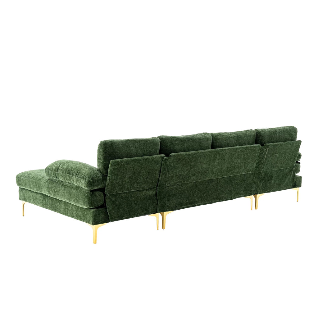 Luccalily U-Shaped Sectional Sofa with Golden Metal Legs, Velvet G28249