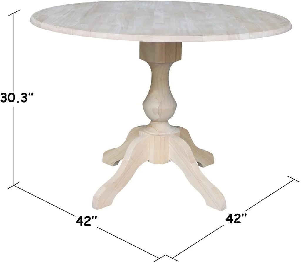 Round Dual Drop Leaf Pedestal Dining Table, Unfinished X20489