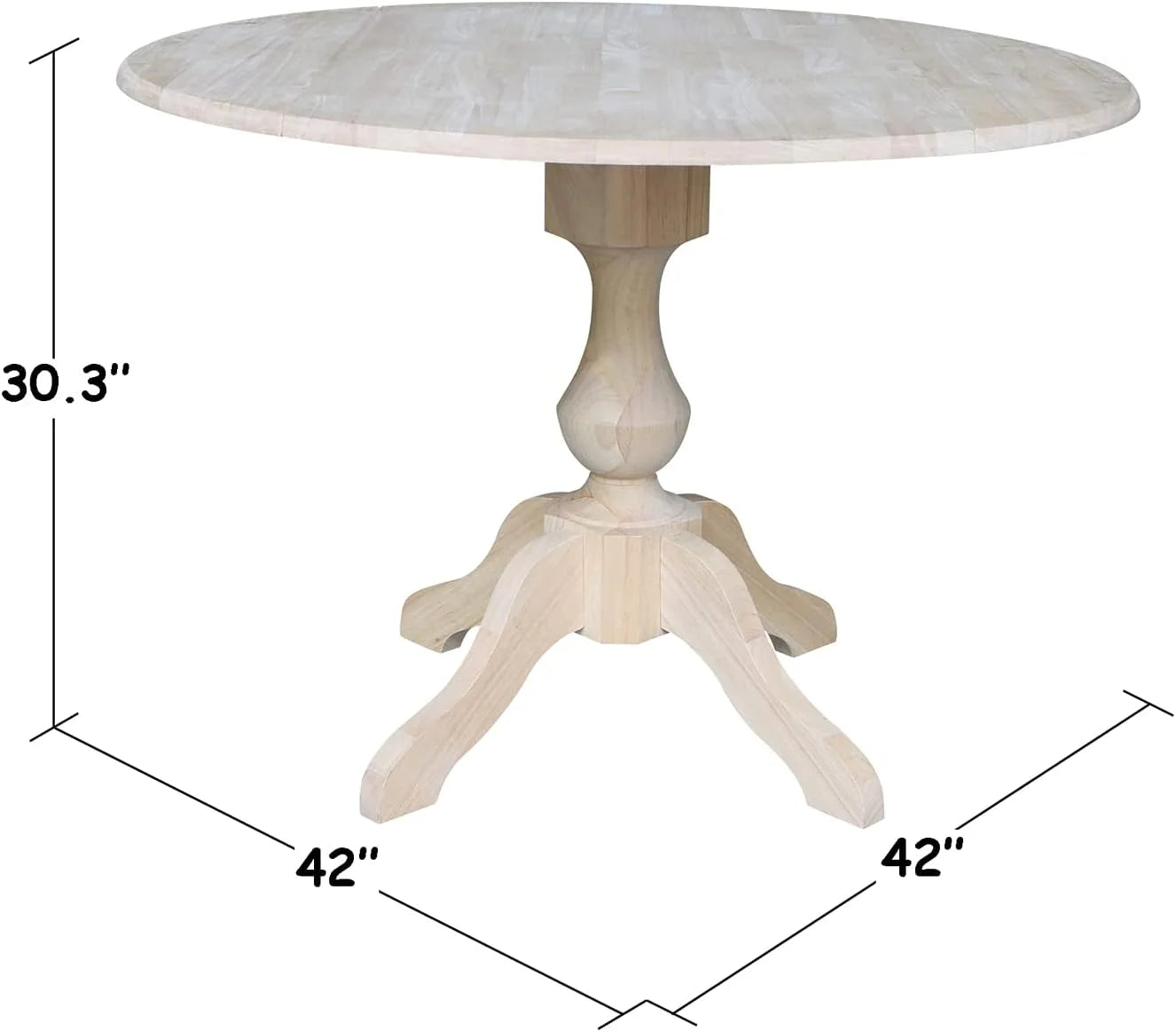 Round Dual Drop Leaf Pedestal Dining Table, Unfinished X20489
