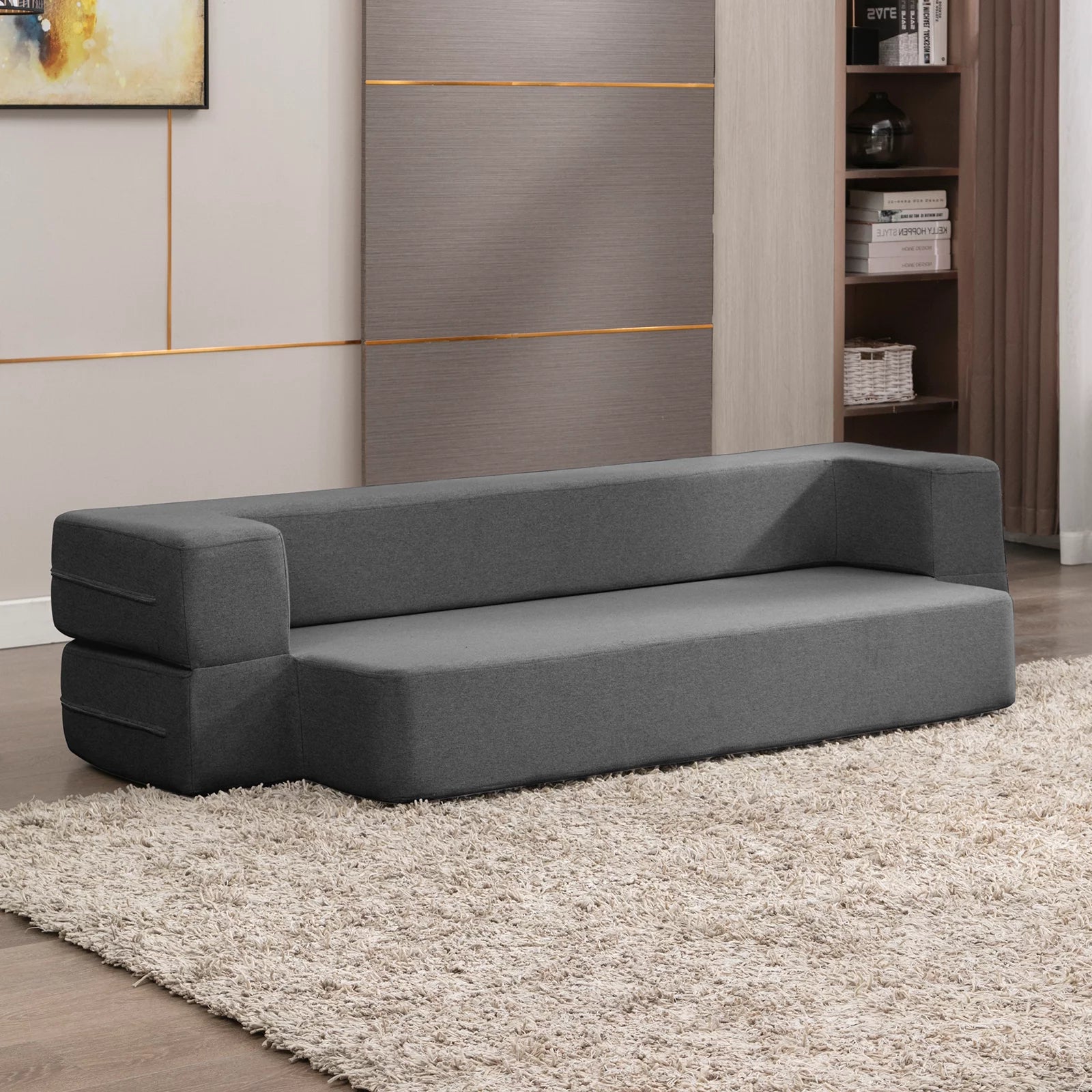 Mjkone Folding Queen Size Sleeper Sofa Bed with Memory Foam, Dark Gray N850