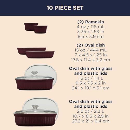 CorningWare Ceramic Bakeware Set with Lids, 10-Piece French Cabernet F835977