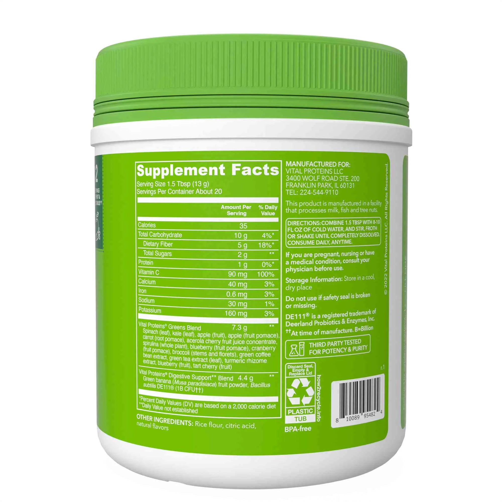 Vital Proteins Daily Greens Probiotic & Digestive Support, Green Apple, 9.34 oz B4381