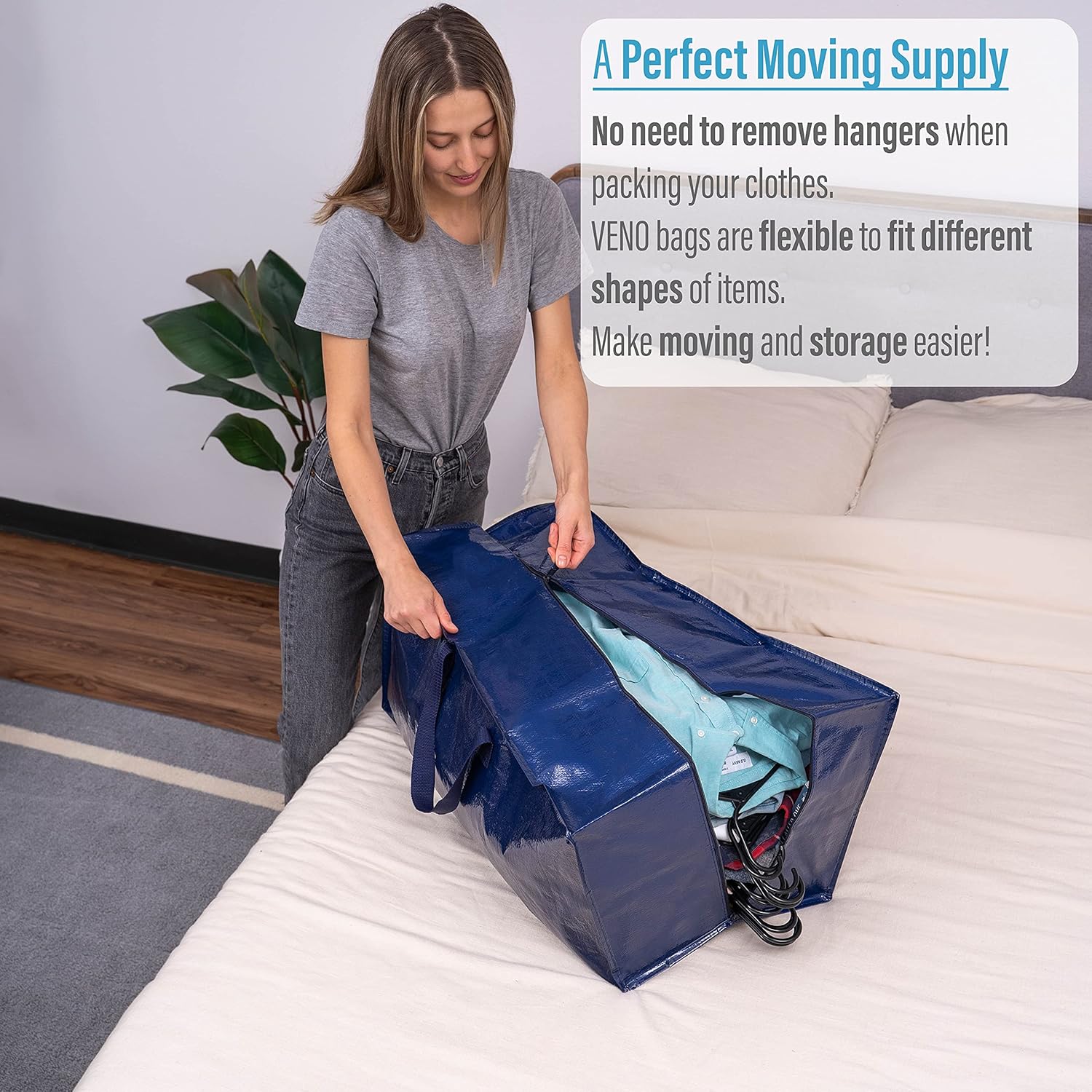VENO 12 Pack Heavy-Duty Moving Bags with Backpack Straps and Label Pocket V563911