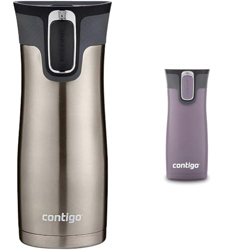 Contigo West Loop 16oz Stainless Steel Vacuum Travel Mug 2-Pack with Spill-Proof Lid, Keeps Drinks Hot up to 5 Hours and Cold up to 12 Hours, Very Berry & Steel and Monaco & Steel