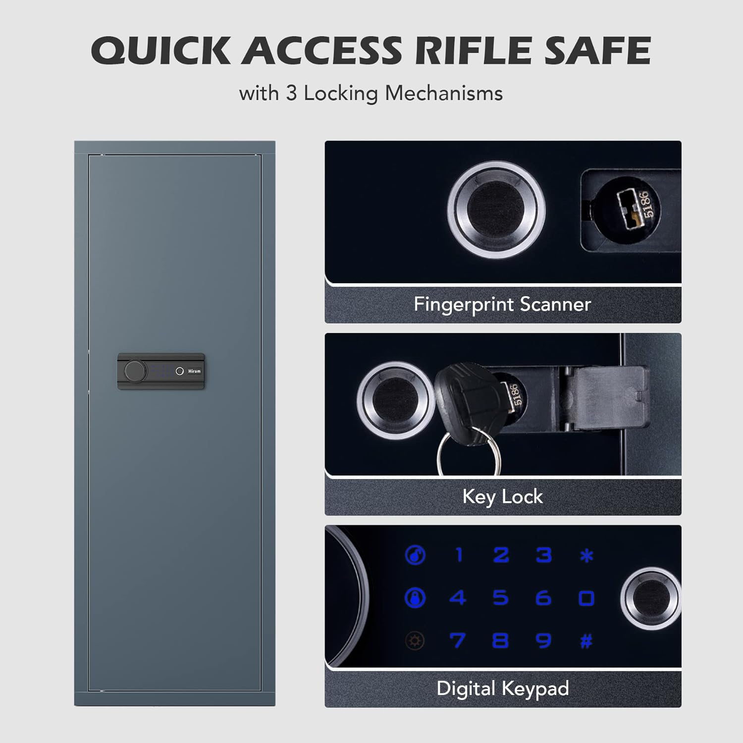 HIRAM Large Gun Safe for Rifles and Pistols, Biometric Fingerprint Lock, 6 Long Guns 12 Handguns D6547