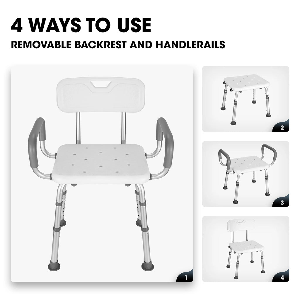 MaxKare Shower Chair with Back and Padded Armrests, Adjustable Height P89849