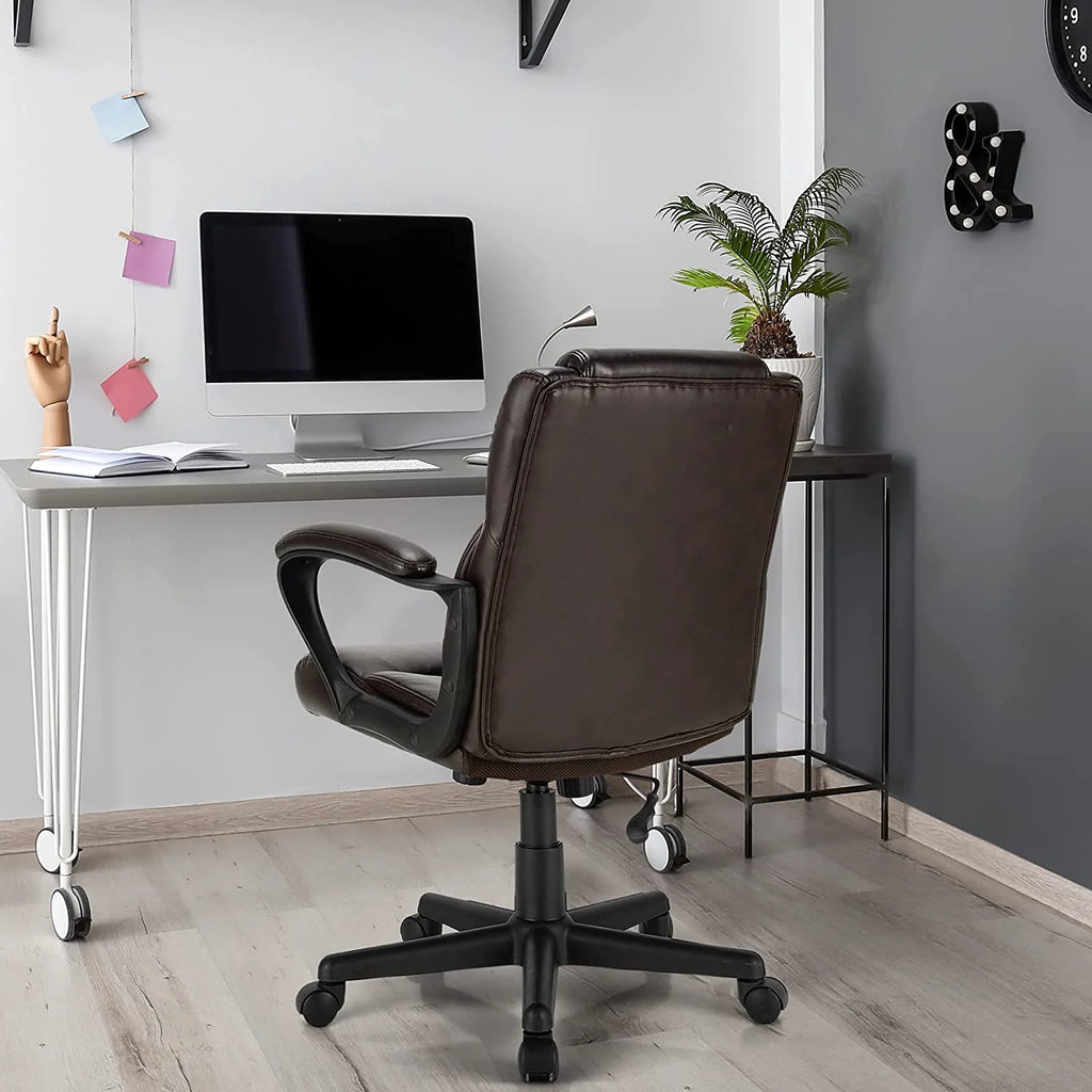 HJZBNONE Office Chair Leather Ergonomic Mid Back Computer Desk Chair Dark Brown N406