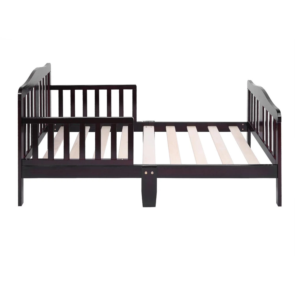 UBesGoo Toddler Wood Bed with Safety Rail Fence, Cherry Z260686