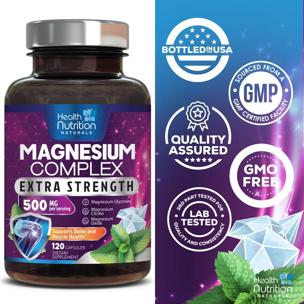 Magnesium Complex 500mg Capsules with Glycinate, Citrate, Malate - Non-GMO, 120 Count G37220